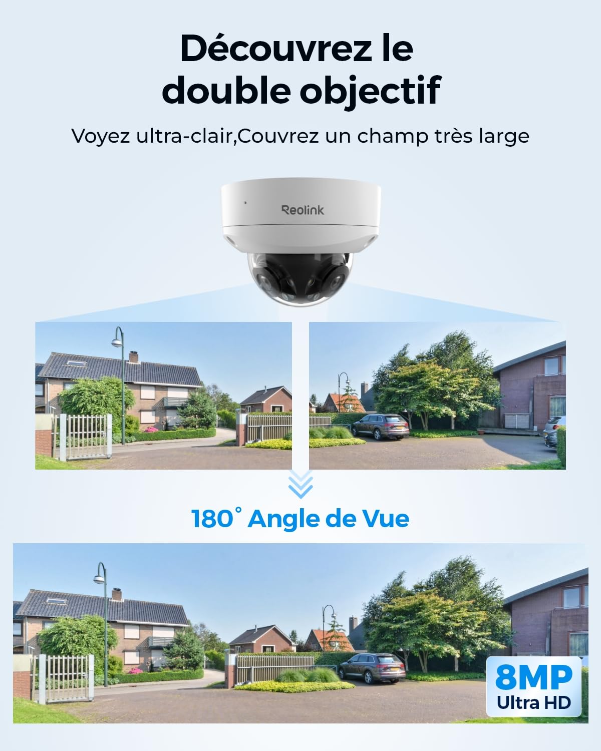 Reolink Caméra IP PoE 4K 8MP 180° Double Objectif, Anti-vandalisme IK10, Détection Personne/Véhicule/Animal,Vision Nocturne Couleur,Spots,Audio Bidirectionnel, IP67 Anti Intempéries,Duo 2V PoE