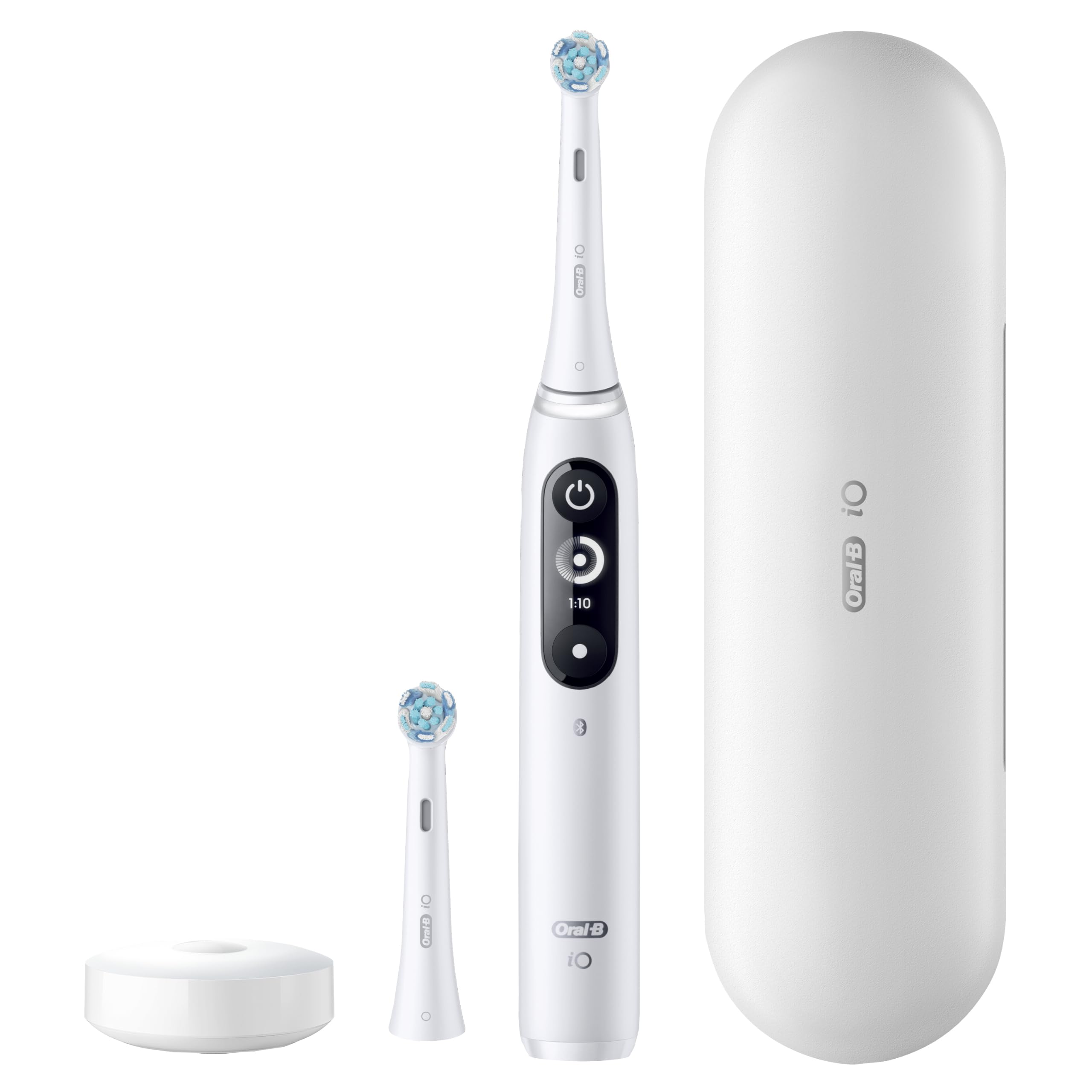 Oral-B iO - Spazzolino elettrico ricaricabile Deep Clean + Protect, bianco, con spazzolino iO Series 7, 2 testine di ricambio e custodia di ricarica da viaggio