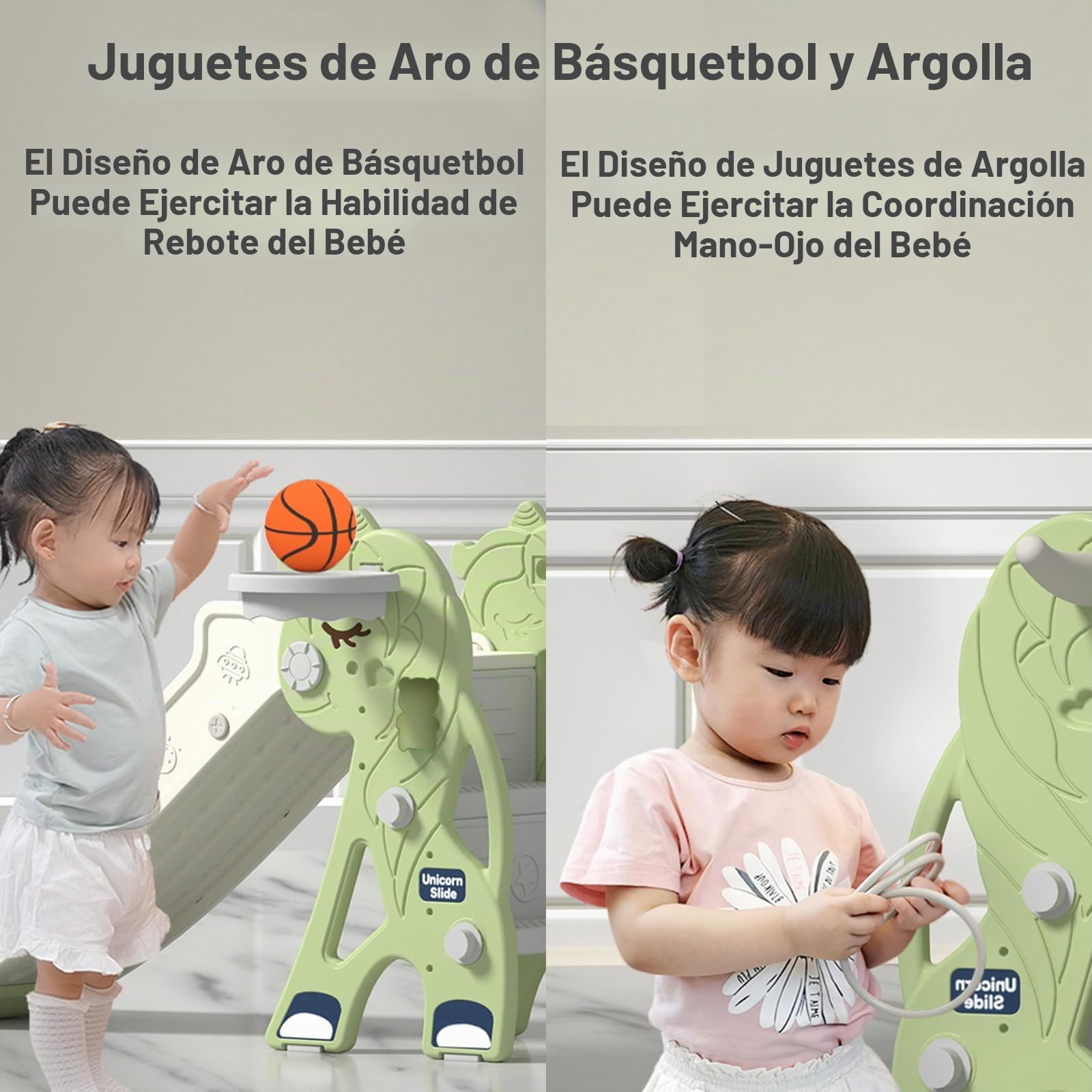 Zkiprm Tobogán Alargado Plegable 142CM, Toboganes Infantiles Exterior con Peldaños Totalmente Cerrados, Canasta de Baloncesto, Juguetes, Toboganes Infantiles para Interior y Exterior De 1 a 3 años