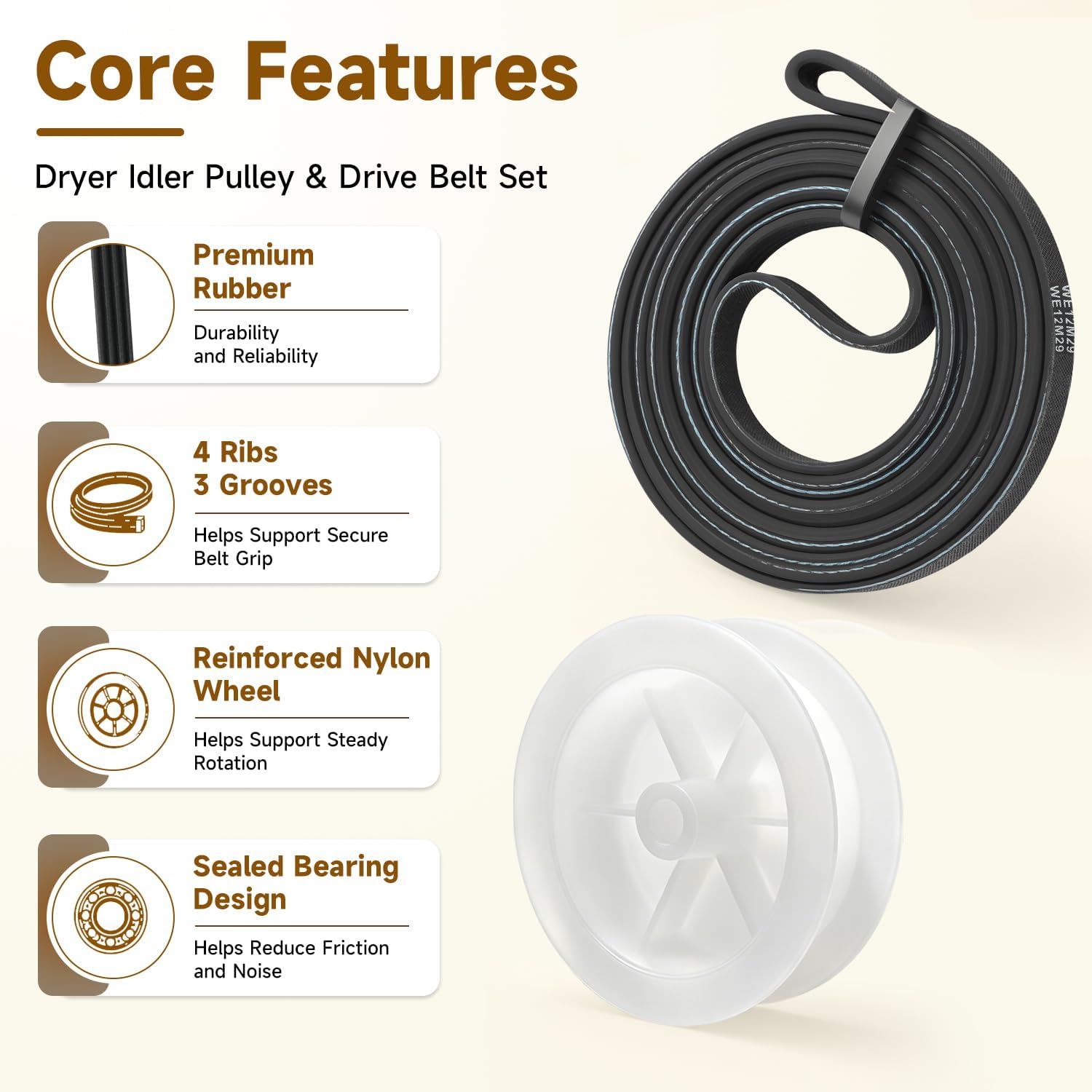 Drum Belt and Idler Pulley Compatible with GE Hotpoint WE12M29 WE03X31620
