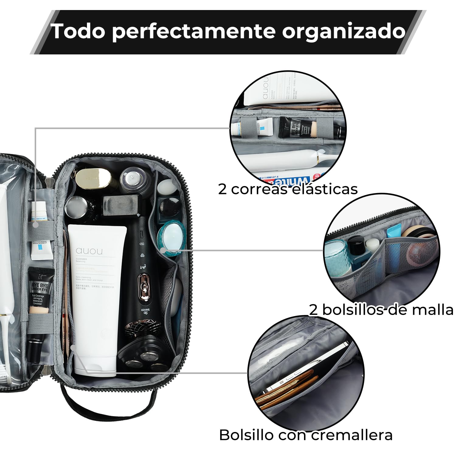 ECOHUB Neceser Hombre de Viaje, Impermeable Bolsa de Aseo, Bolsa Aseo con Separación Seco Húmedo, Neceser Organizador, Patente Pendiente(Negro-1)