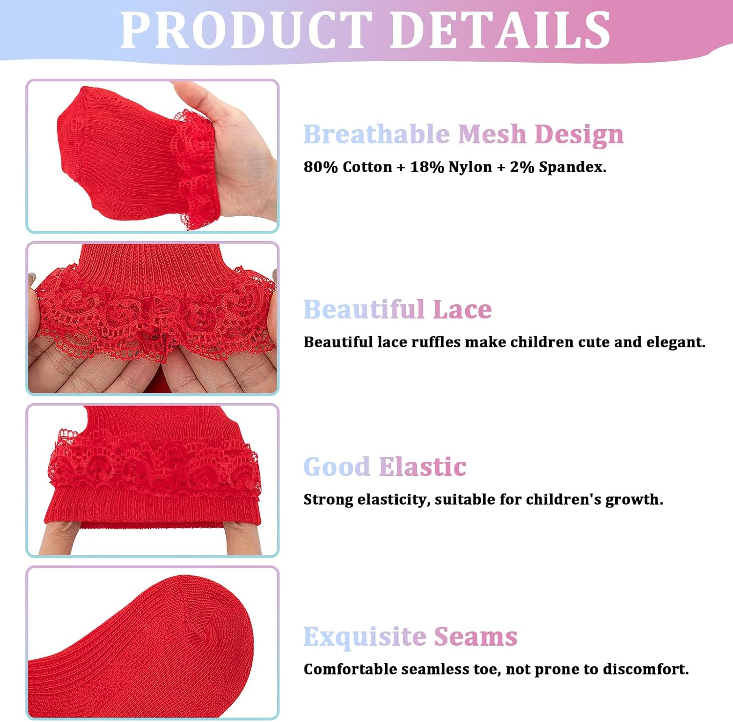 5 Pack Baby Girls Socks Eyelet Ruffle Lace Newborn Infant Turn Cuff Frilly Dress Princess Socks for 0-2T Kids
