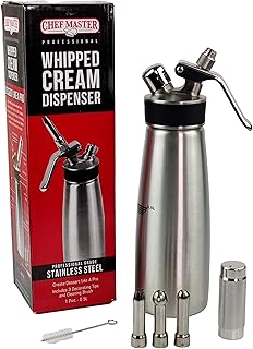 Chef-Master 90078 Cream Dispenser, Whipped Cream Dispenser for Waffles, Coffee, Cakes, Chef Grade Whipping Cream Dispenser, Stainless Steel Professional Design, Large 0.5-Liter / 1 Pint