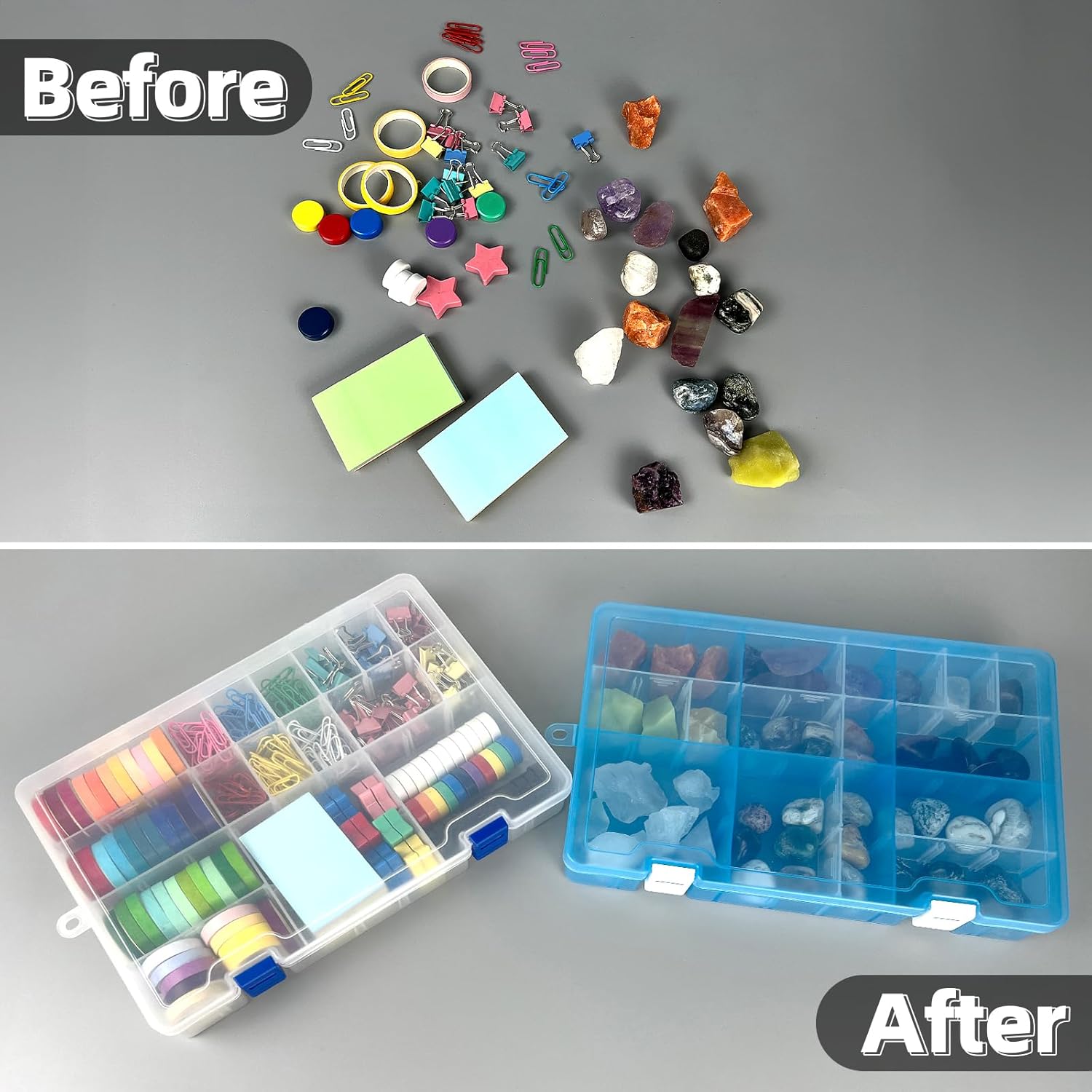 DUOFIRE Plastic Organizer Container Storage Box Adjustable Divider Removable Grid Compartment for Jewelry Beads Earring Container Tool Fishing Hook Small Accessories(34 Grids, White X 4)