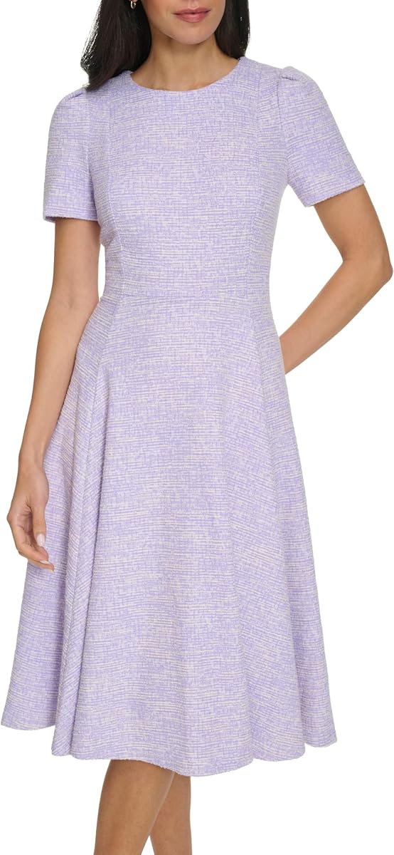 Calvin Klein Women's Short Sleeve Round Neck Tweed A-line Dress