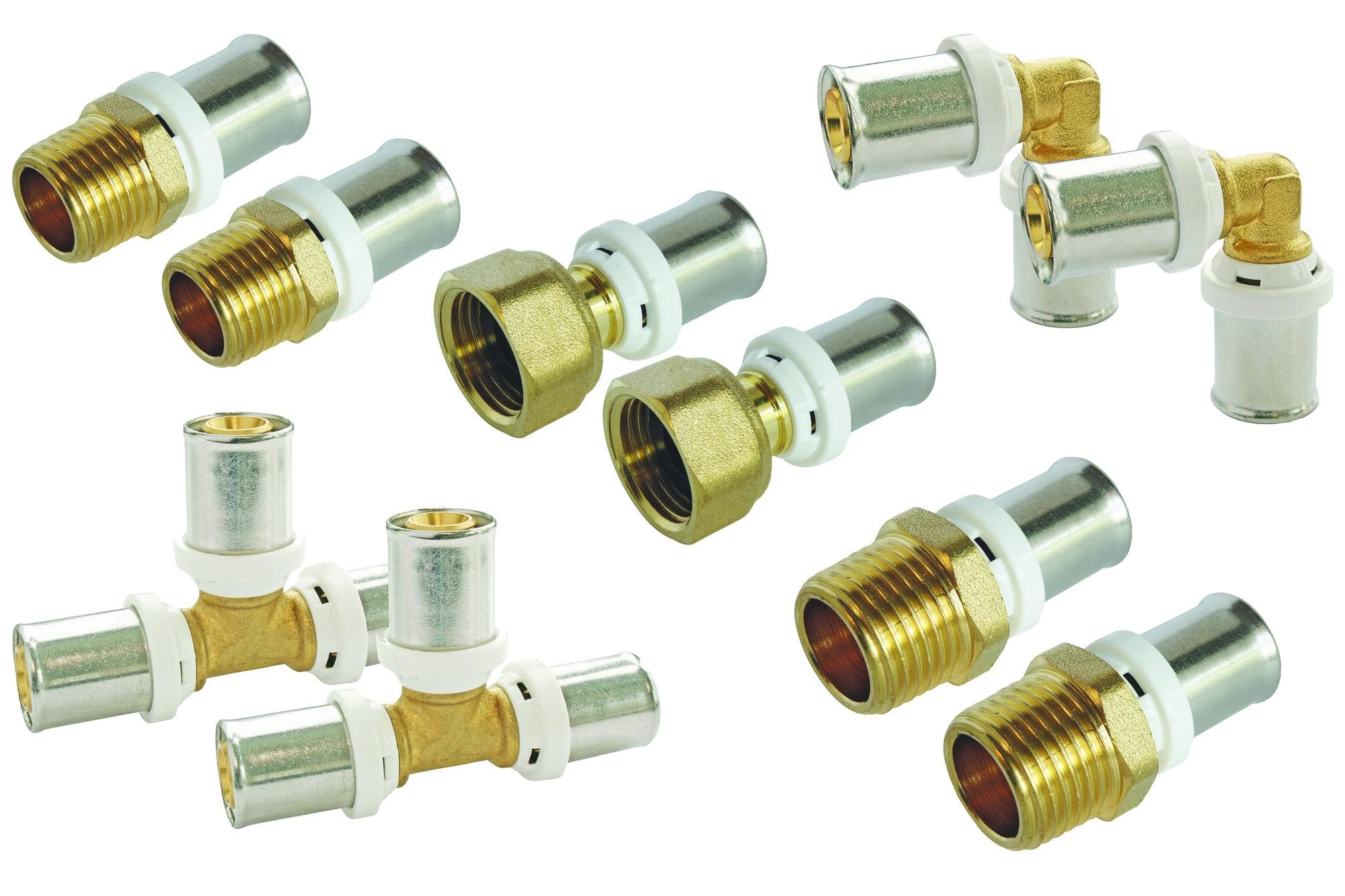 SOMATHERM FOR YOU - Assortiment de 10 Raccords à Sertir - Pour Tube Multicouche Ø16 - Inclut M12/​17, M15/​21, Écrou Tournant 15/​21, Coudes et Tés Égaux - Profil H, RF, U