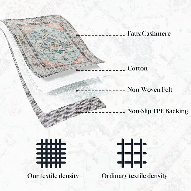 Covor vintage boho CHOSHOME cu model oriental, portocaliu și verde, 80 x 150 cm, lavabil, cu fir scurt, pentru living, sufragerie și bucătărie