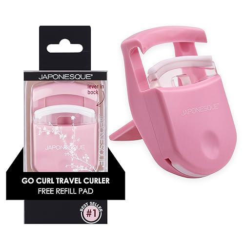 JAPONESQUE Travel Eyelash Curler, Pink - Plastic Eyelash Curlers for Travel Makeup, Go Curl Lash Curler with Bonus Replacement Lash Pad - 1 Pack - Pink