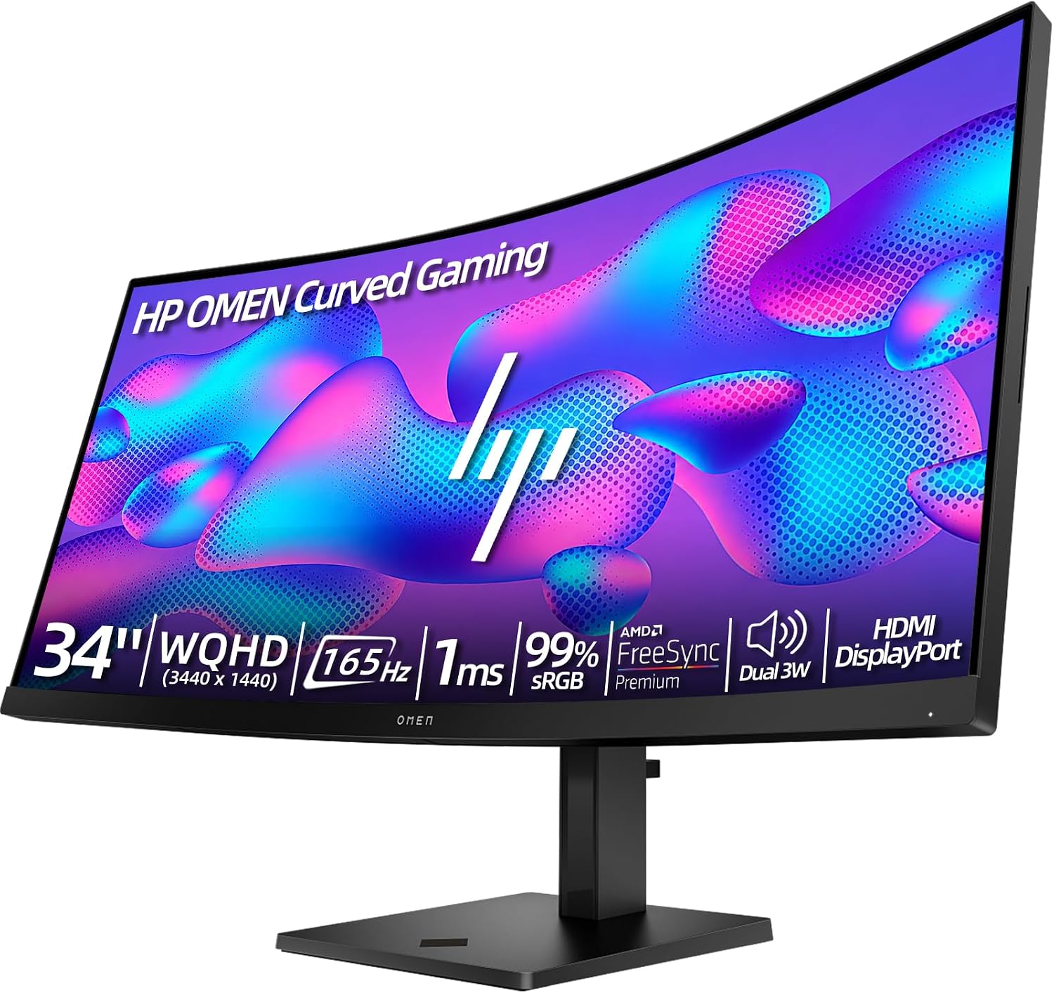 HP OMEN 34" Curved Gaming Monitor, WQHD 3440 x 1440, 165Hz, VA Panel, 1ms