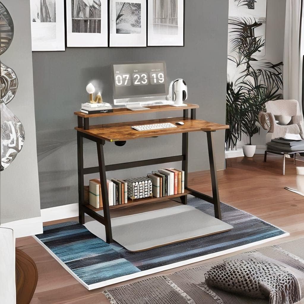 ALISENED Small Computer Desk，31.5 Inch Sturdy Writing Desk with Bookshelf Study Table Desk with Metal Legs Industrial Table with Monitor for Home Office for Small Space