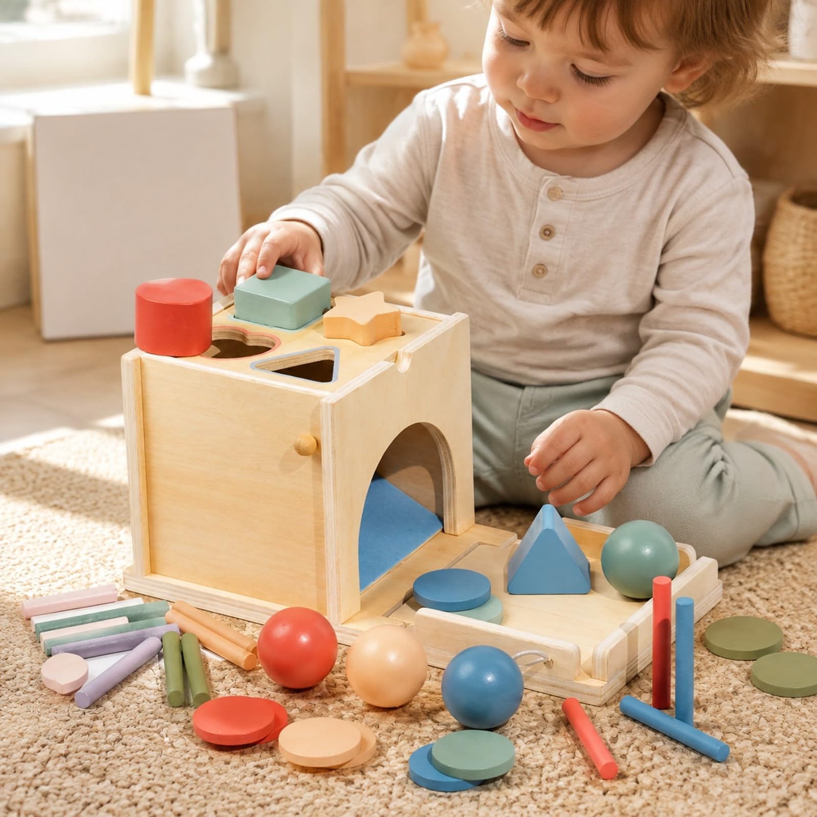kowaku Caja Actividas Educativo con Banja Frontal Interactivo Juguete Caída Monedas y Bolas con Paneles Intercambiables