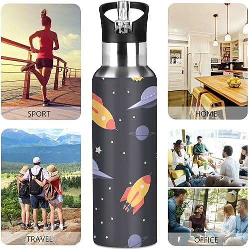 Miniatura 5 de Anyangquji Space & Rocket - Botella de agua deportiva de doble pared aislada al vacío, de acero inoxidable con popote que mantiene el calor y el