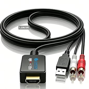 eSynic Portable eARC Audio Extractor-5 ft Long-Integrated Cable Designed-USB Powerd-192KHZ ARC to RCA Audio Adapter-Plug& Play-Only PCM/LPCM 2.0 Formats-Only from HDTV to L/R Stereo Audio System
