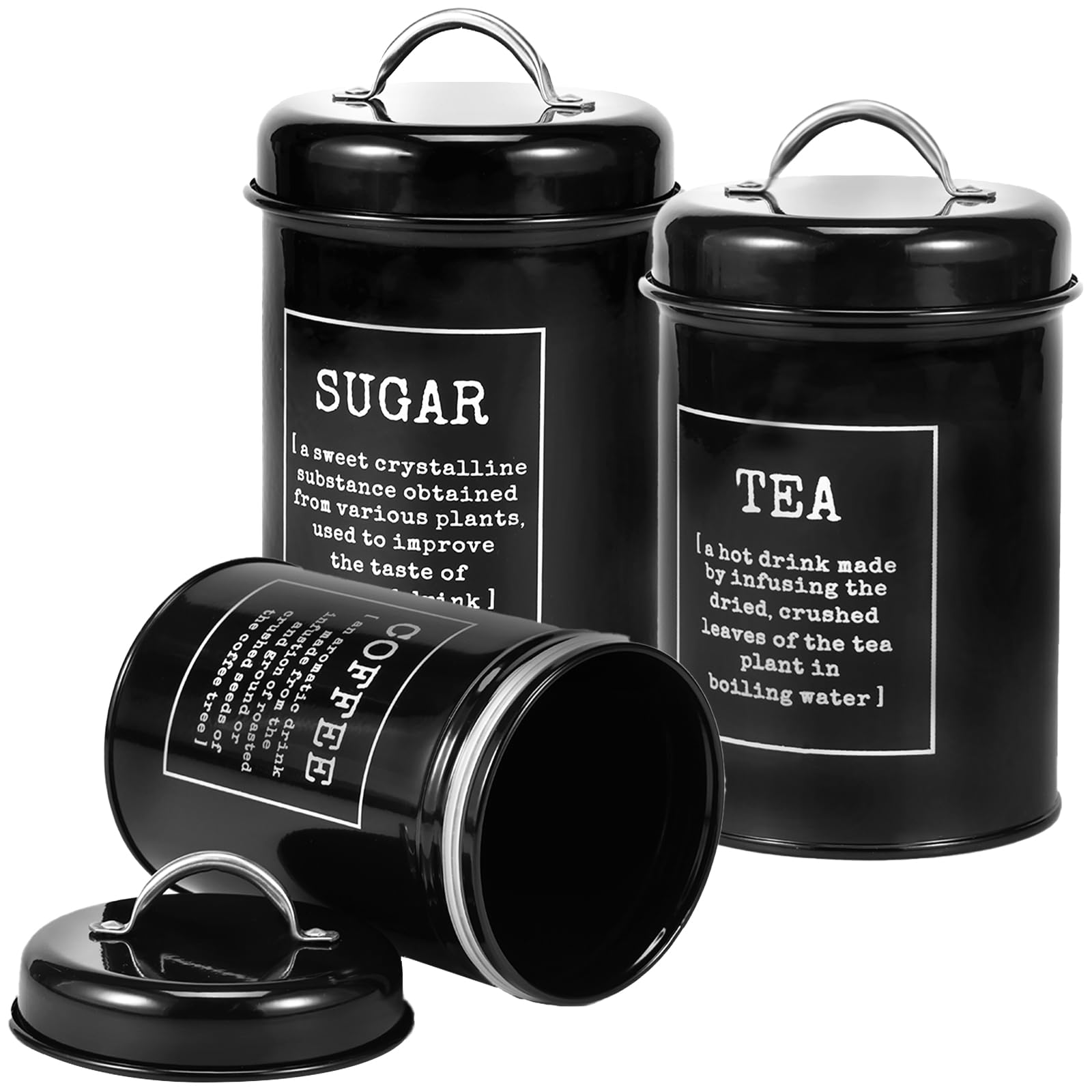 shaojian 3Pcs Tea Coffee Sugar Canisters Set 1000ML Metal Vintage Tea and Coffee Canisters Set with Airtight Lid and Name Marker Cylindrical Food Storage Container for Farmhouse Decor (set 4)