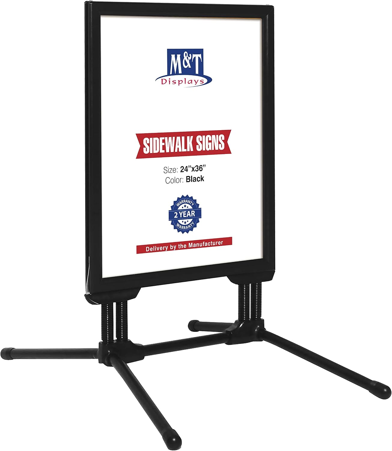M&T Displays Slide-in SwingPro Weather and Wind Resistant Outdoor Pavement Sidewalk Sign for 24x36 Posters Black Aluminum Easy Loading Slide-in Frame with 2 Legged Black Steel Base