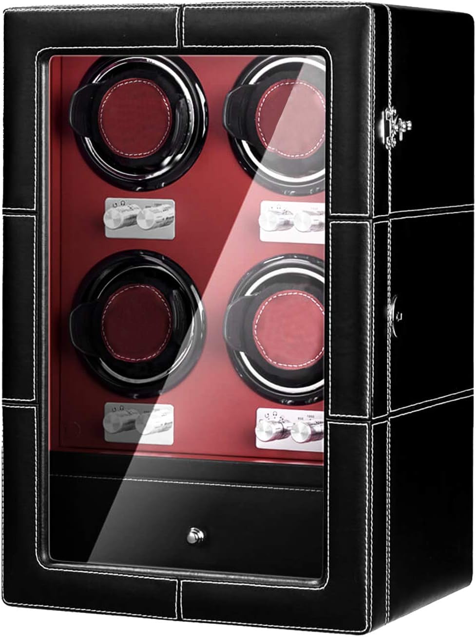 JQUEEN 4 Watch Winder with Quiet Motor，4 Winding Spaces and 4 Storages with LED Illumination