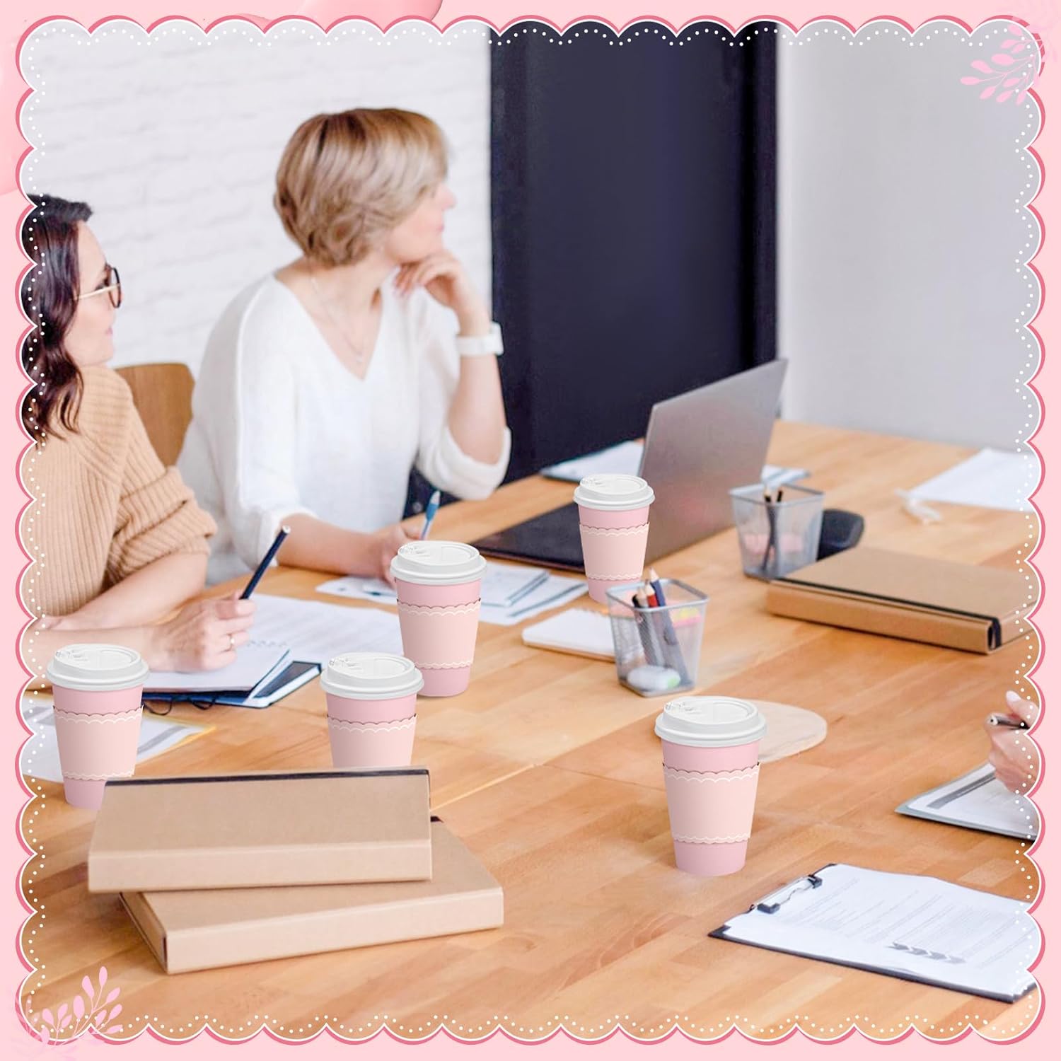 60 Pack Pink Paper Cups with Lids Sleeves, 12oz Insulated To Go Paper Cups Pink Party Cups Disposable Paper Cups, Drinking Cups for Wedding Birthday Baby Shower Party Supplies - Image 5