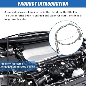 24 Braided Throttle Cable Kit, Universal Accelerator Adjustable Throttle Cables Replacement, Stainless Steel Fuel Line Gas Cable Kit with Aluminum Fitting & Ferrule for Most Vehicles (24 Inch)