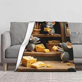 Midnight Snack Fleece Throw, Playful Mice Surrounding Cheese Wedge, Double-Sided Soft Flannel, Wrinkle-Resistant & Machine-Washable, Good Gift For Pet Enthusiasts,Hypoallergenicity 50X60 Inch