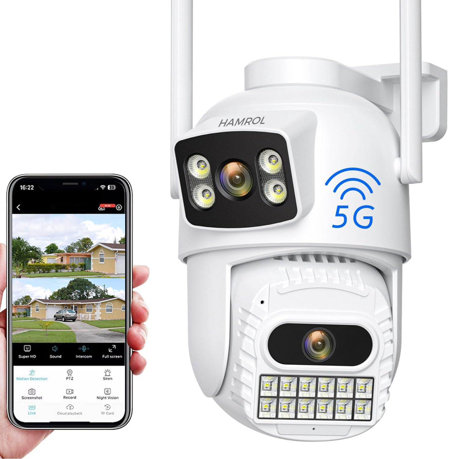 4K 8MP Dual Lens Security Camera Outdoor, 2.4Ghz/5Ghz WiFi 360°PTZ