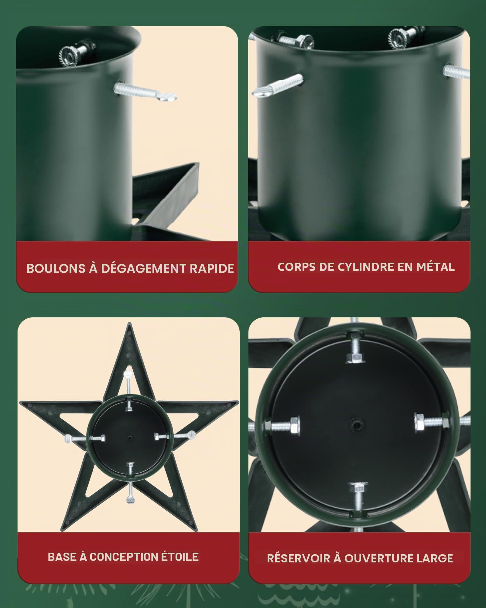PUDO Pied de Sapin de Noel: Support Pied Sapin de Noël avec réserve d'eau, Pied de Sapin avec roulettes Metal pour Arbres jusqu'à 2 m de Tronc 3 à 12 cm - Christmas Tree Stand Star Vert