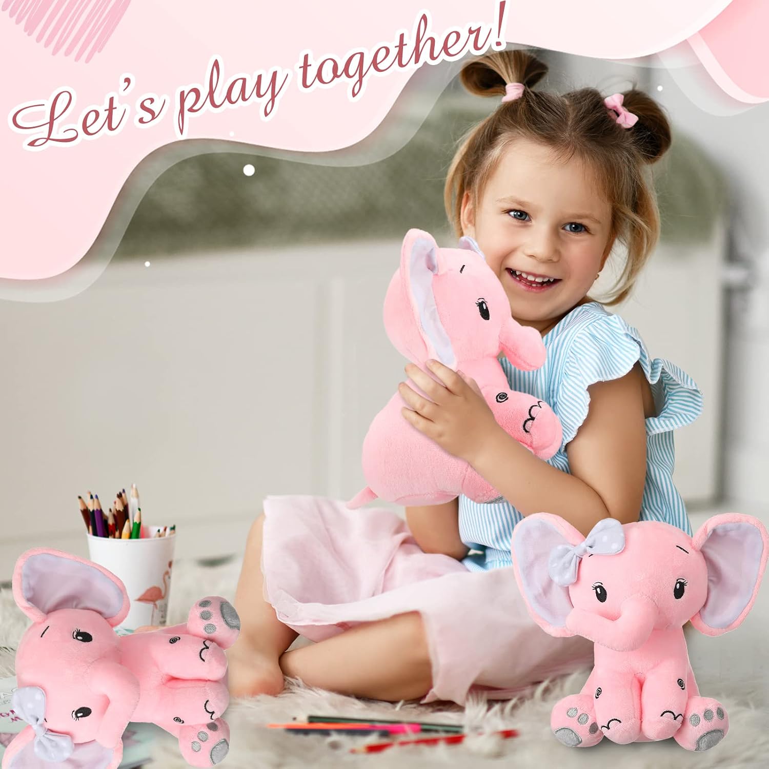 Zomiboo 3 Pieces Elephant Stuffed Animal 8 Inch Baby Stuffed Elephant Animal Plush Toy Gift Baby Girl Boys Bed Decor (Lovely Style) image 5
