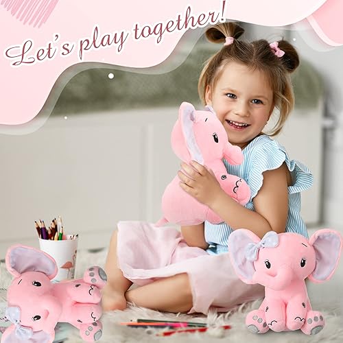 Miniatura 5 de Zomiboo 3 piezas de elefante de peluche de 8 pulgadas, elefante de peluche, regalo para decoración de cama de bebé, niña y niño (estilo encantador)