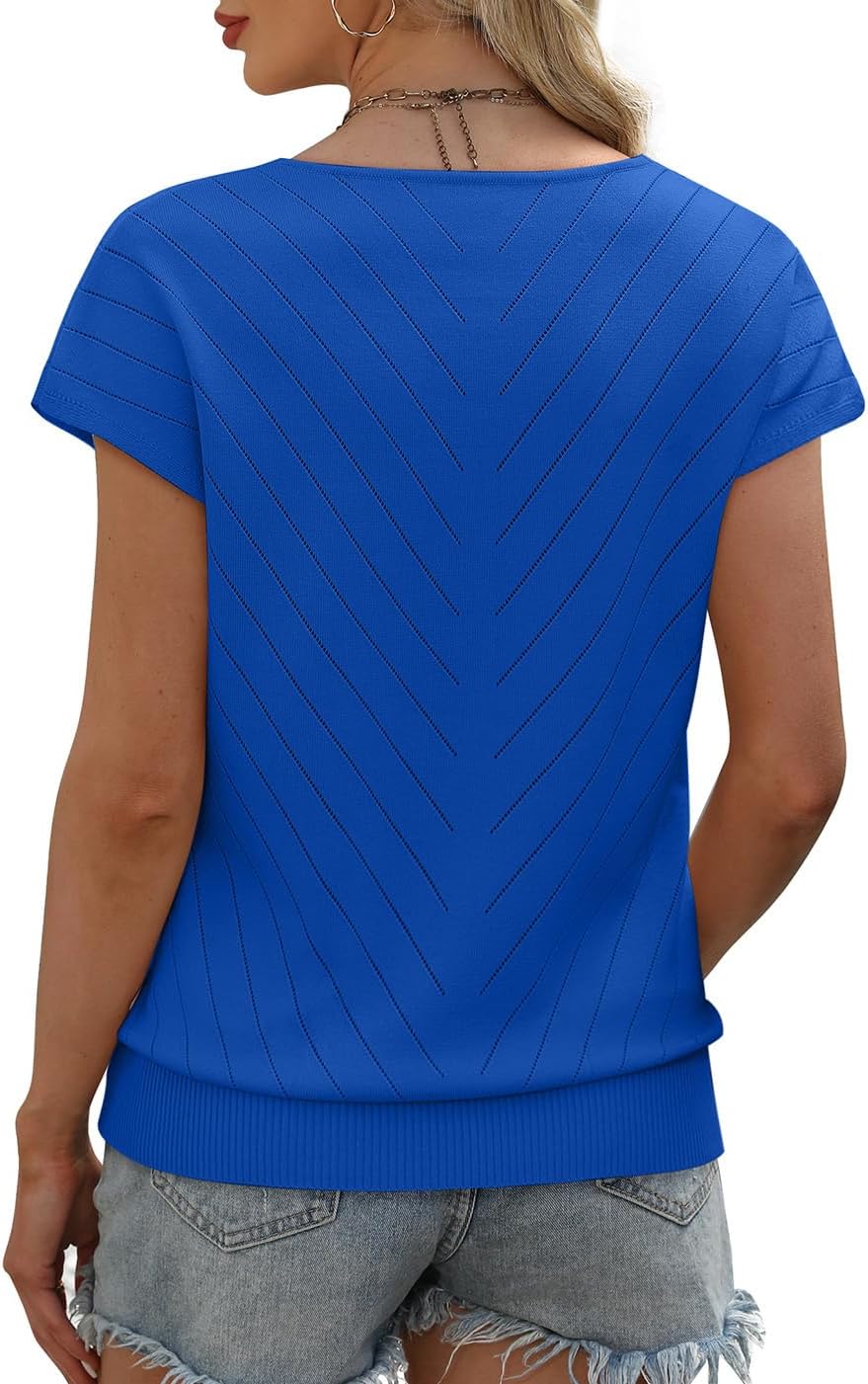 WIHOLL Short Sleeve Sweater for Women V Neck Trendy Summer Tops 2026 Beach Vacation Clothes Travel Business Casual Outfits - Image 5