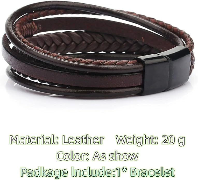 Pulsera de cuero marrón para hombre con cierre de acero miniatura 2