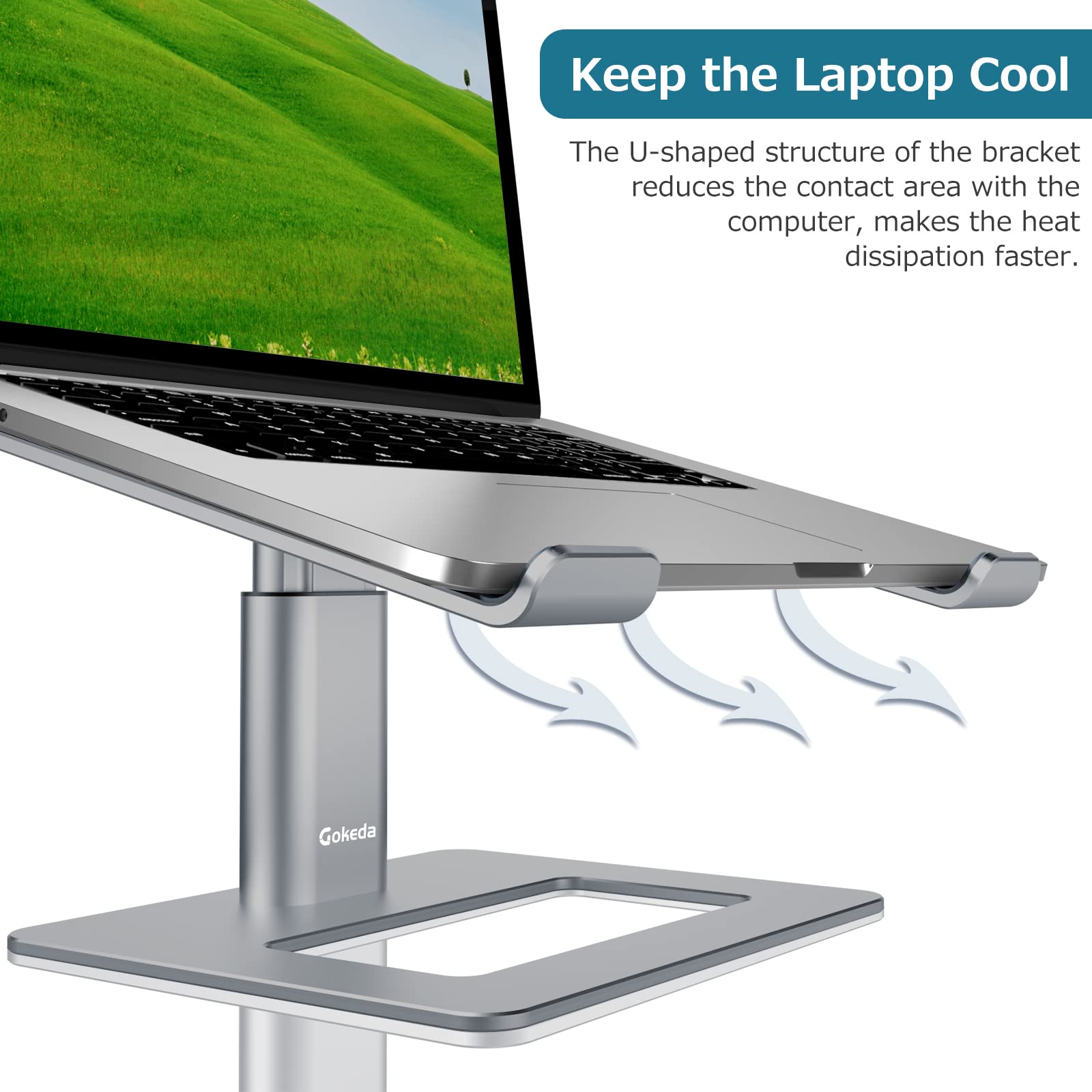 GOKEDA Supporto per computer portatile, ergonomico regolabile, supporto per altezza in lega di alluminio, compatibile con MacBook Air Pro, Dell, HP, Lenovo Samsung (più laptop da 11 a 17 pollici)
