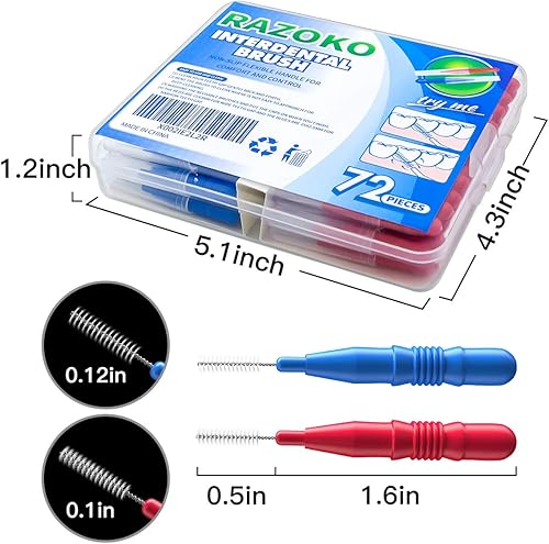 Miniatura 17 de RAZOKO Cepillo interdental, cabezal de hilo dental, herramienta de limpieza dental fácil de usar (1 paquete (0.098 in/0.118 in)-88pcs)