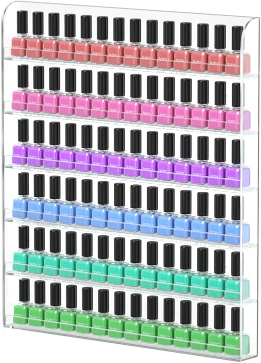 NIUBEE Acrylic Nail Polish Rack Wall Mounted Organizer Holds 120 Bottles, 6Slot