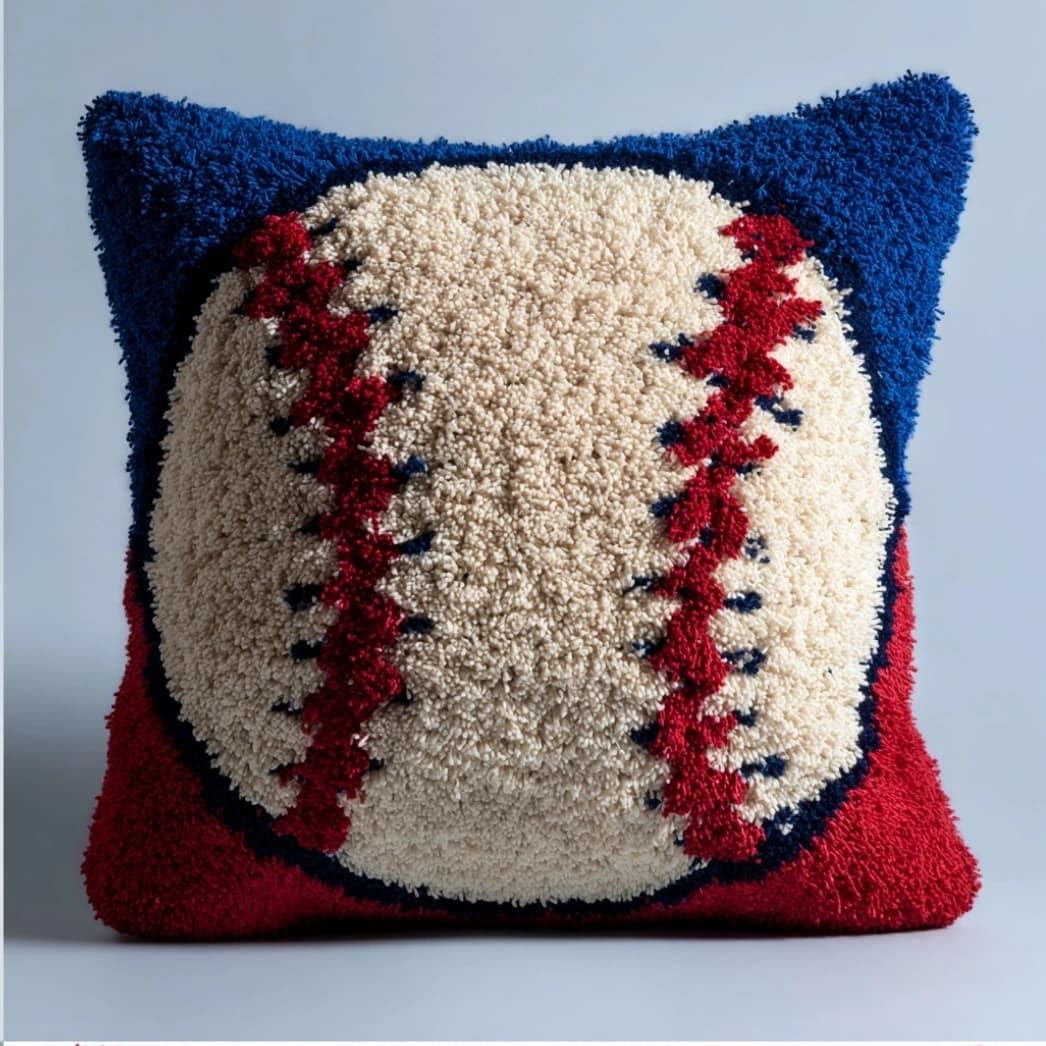 Axiangzik C Latch Hook Ushion Kit,Baseball Diy Embroidery Pillow Over 43X43cm