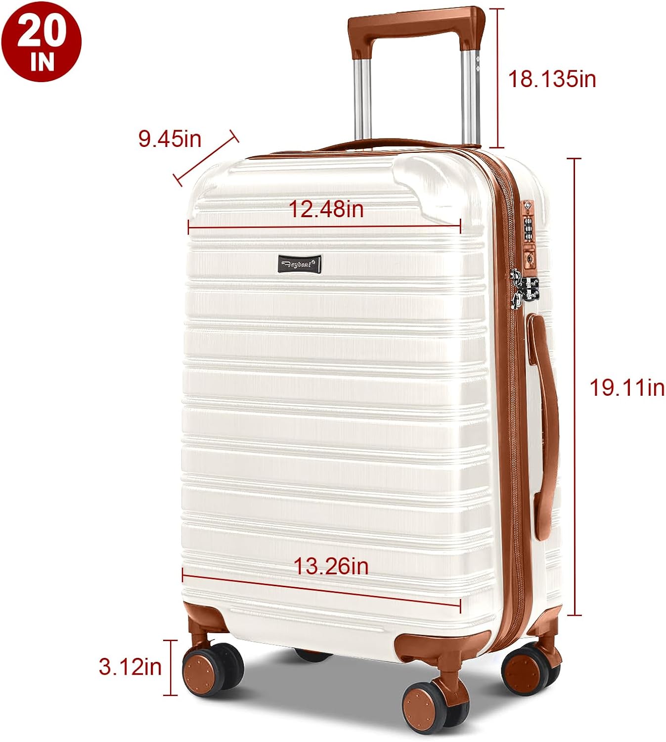 Luggage PC + ABS with TSA Lock Expandable Hard Shell Carry-on Luggage with Spinner Wheels 20" 24" 28" 28", Champagne, Hard Case (Beige, 20+bag Inch)