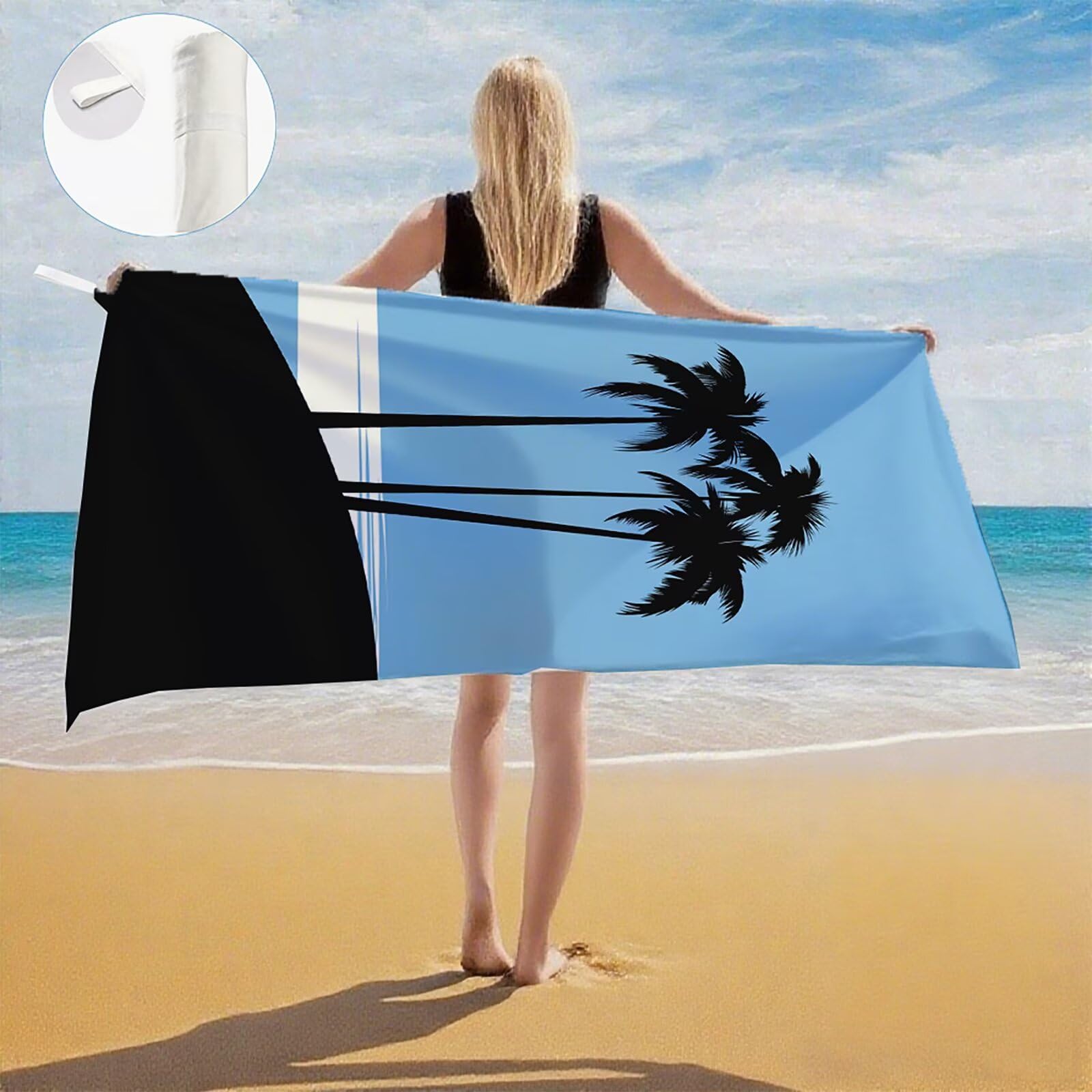 Serviette de Plage XXL 90x200,Bleu Serviette Plage Microfibre avec Séchage Rapide, Anti-Sable, Absorbante Fonction Design pour Vacances Piscine Pique-Nique Voyages Yoga, Cadeau Femme 2 Pack Q-622