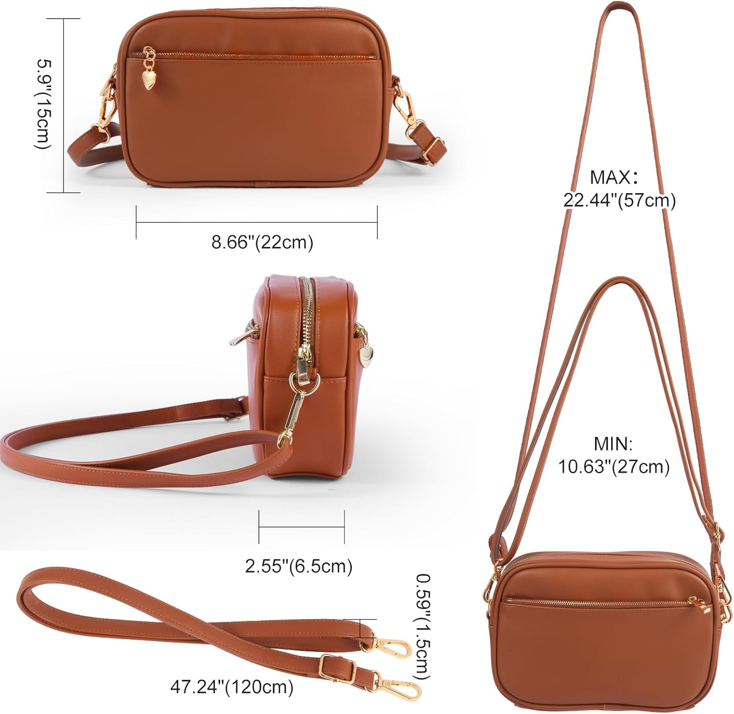 Triple Zip Small Crossbody Bag for women Pu Leather Purses Small Shoulder Handbag