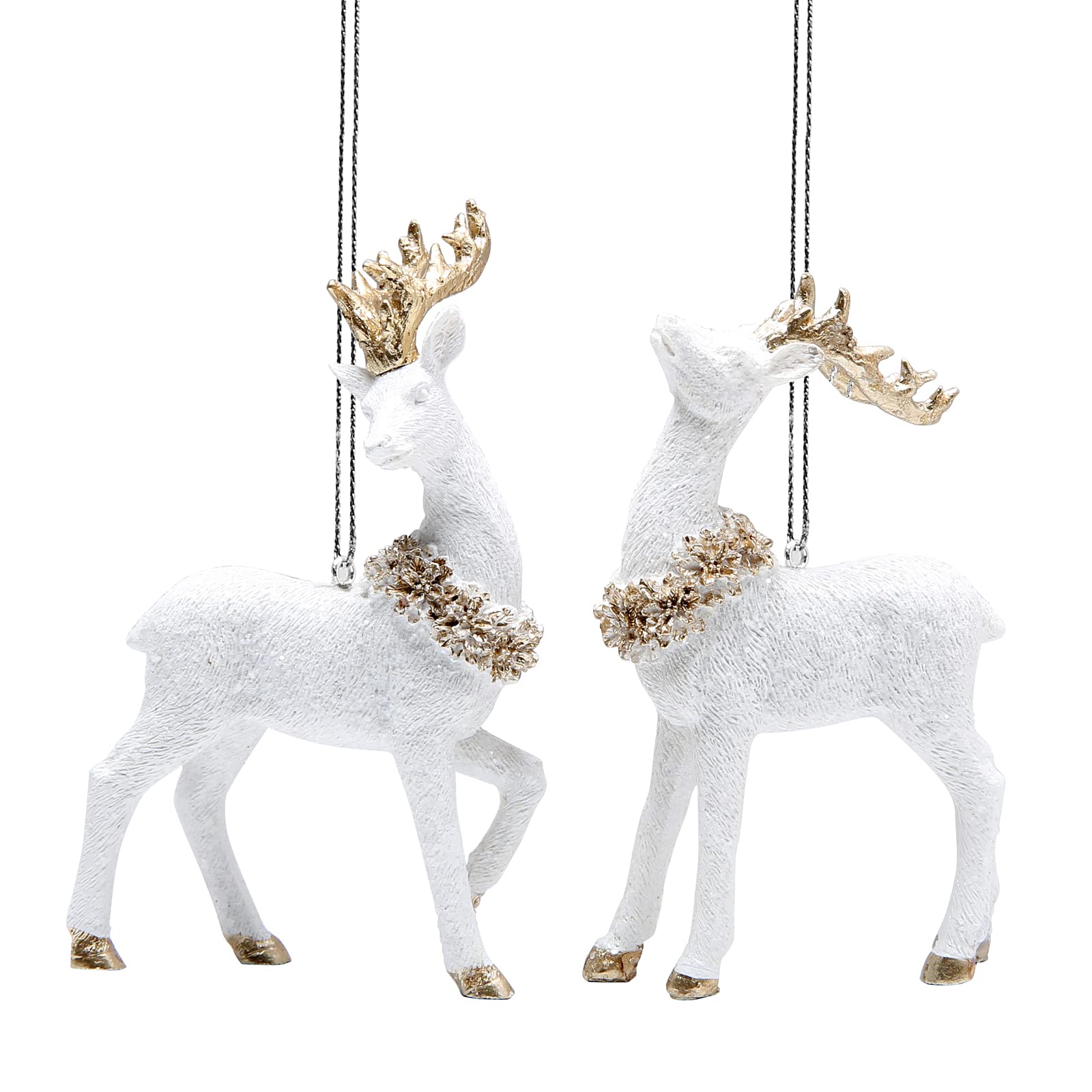 Photo 1 of 2 packs of 2 Hodao Christmas Tree Decorations Exquisite 2pcs Deer Resin Figurines for Christmas Tree Deer Ornaments Winter Christmas Decorations for Home Cute Christmas Deer Gifts (White Deer)