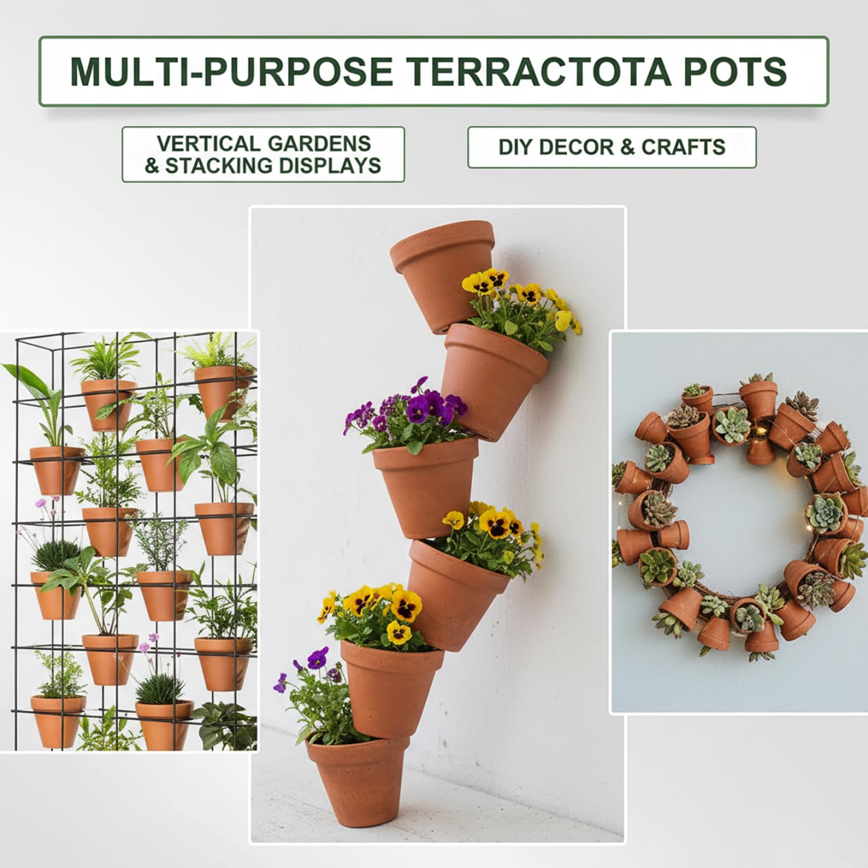 3er-Set Terrakotta-Töpfe, 15, 2 cm großer Blumentopf für den Innenbereich mit Ablaufloch und Untersetzer, klassischer Keramik-Blumentopf für Kräuter und kleine Pflanzen im Garten