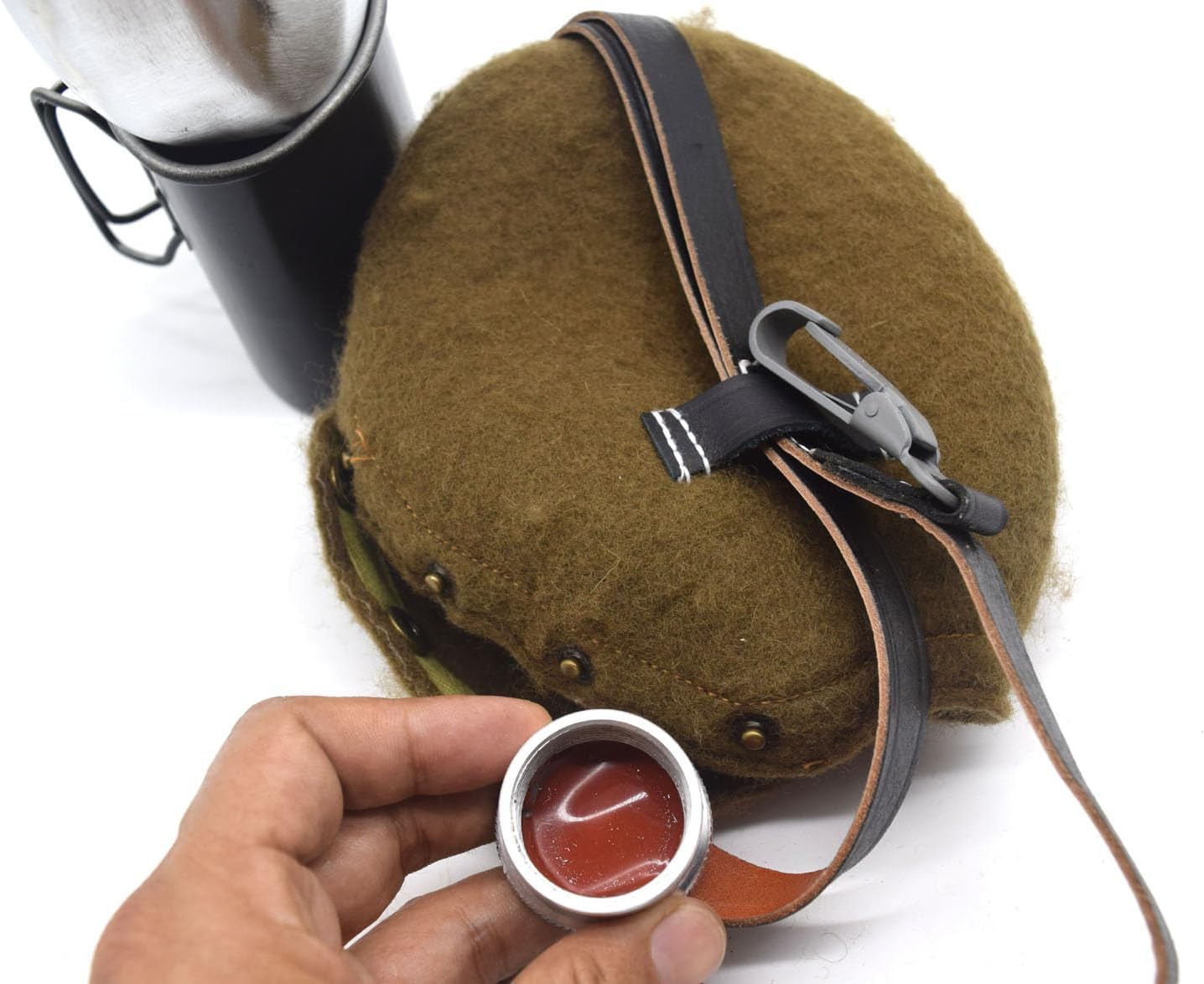 STRAID Military Collectable WWII German Army Canteen W Woolen Cover Cup Brown Color Replica