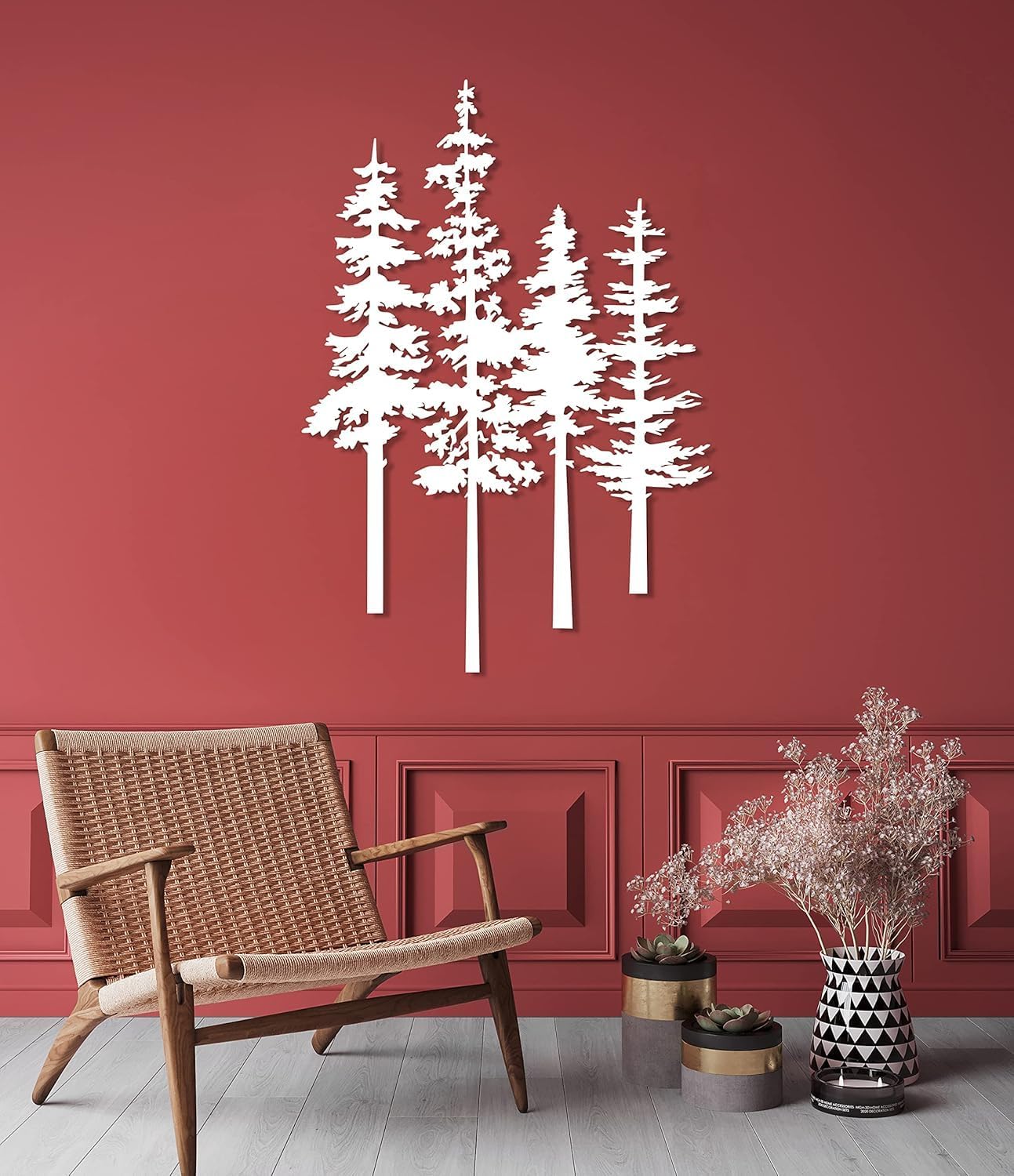 DecoSoul Pine Tree Metal Wall Art, Nature Lover Gift, Unique Farmhouse Decor, Forest Home Decor, Large Wall Art (Black-19.7x 13.7" / 50 x 35 cm)
