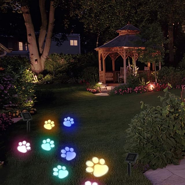 Nicoone Solar Paw Print Lights 4- Paw Light Garden Ground Dog Cat Paw LED Solar Lamp for Garden Patio Yard Decor Walkway