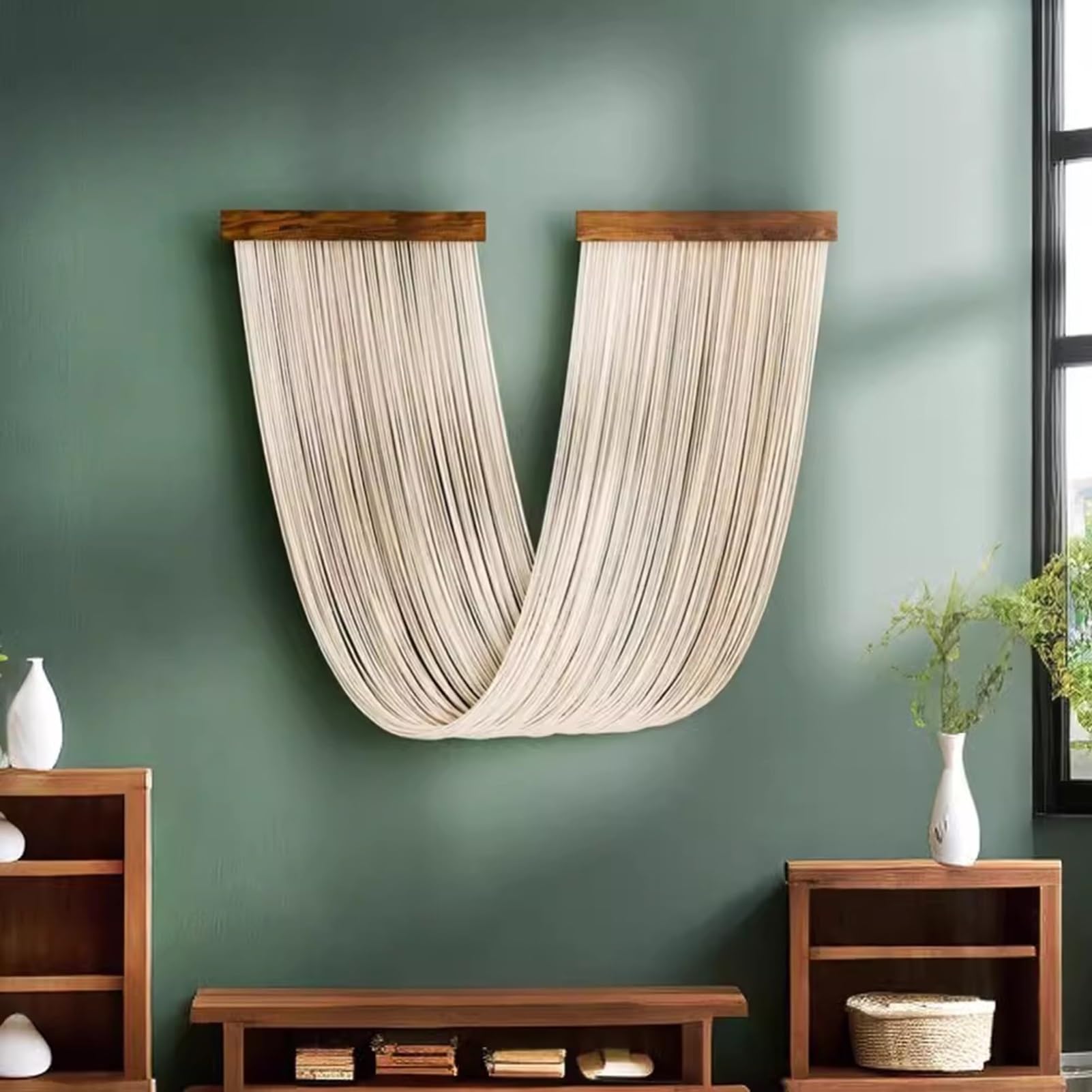 Rideaux en macramé Rideaux en Macramé pour Fenêtres, Toile De Fond De Mariage en Macramé en Coton, Rideau Mural en Macramé pour Salon Et Chambre À Coucher(Green)