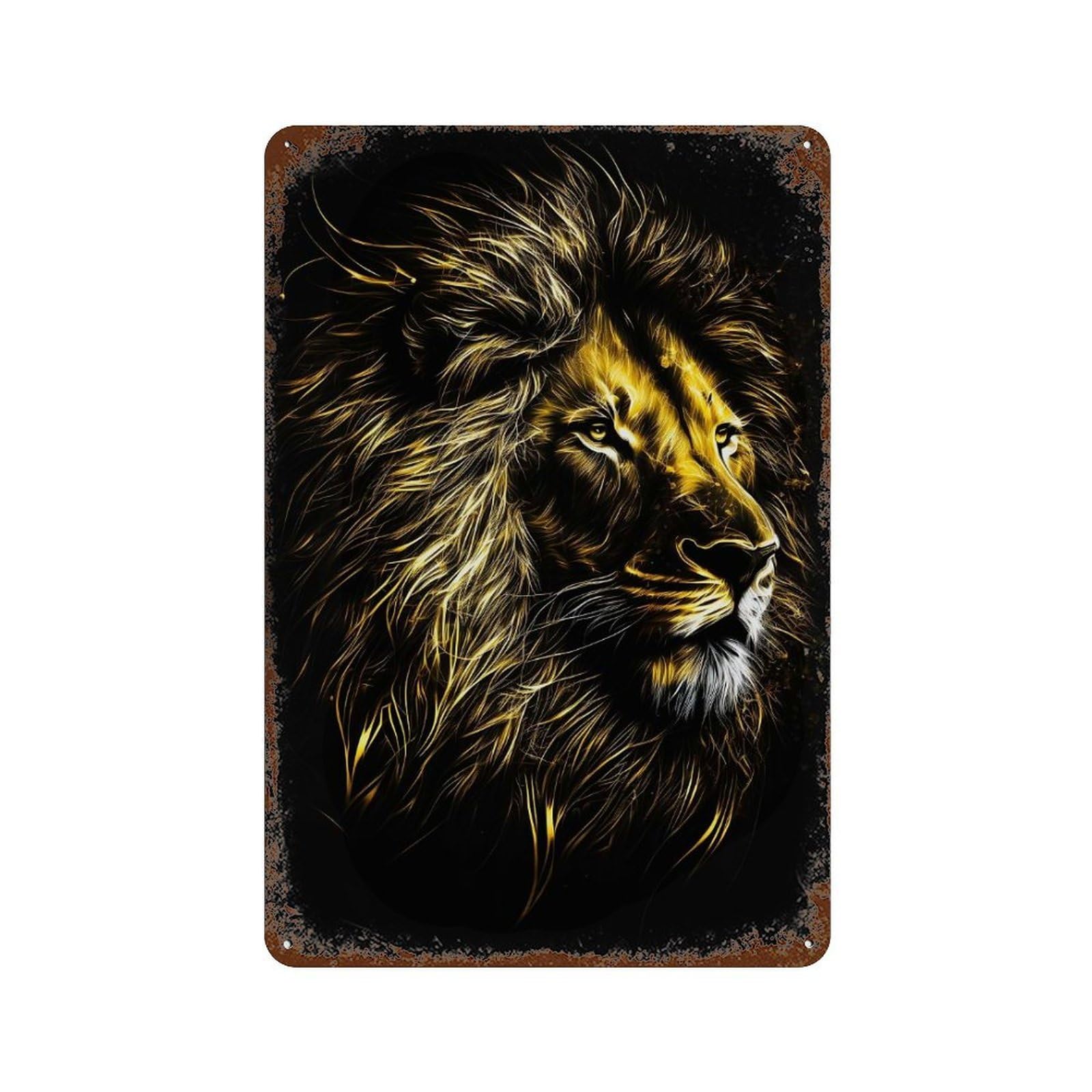 Lion Black Gold 3 Rust Effect Tin Sign 11.8"x7.9", Rustic Home Decor for Garage, Pub Or Kitchen