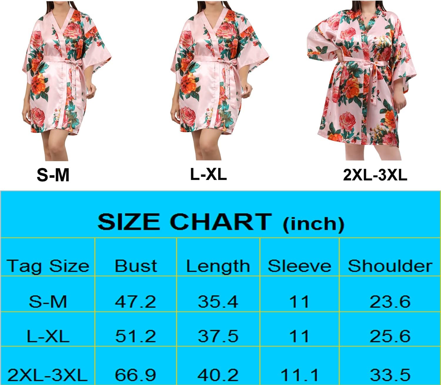 QXQTER Peony Floral Silky Satin Robe Wedding Bridal Party Bride Bridesmaid Robes for Women Dressing Gown Kimono Robe - Image 6