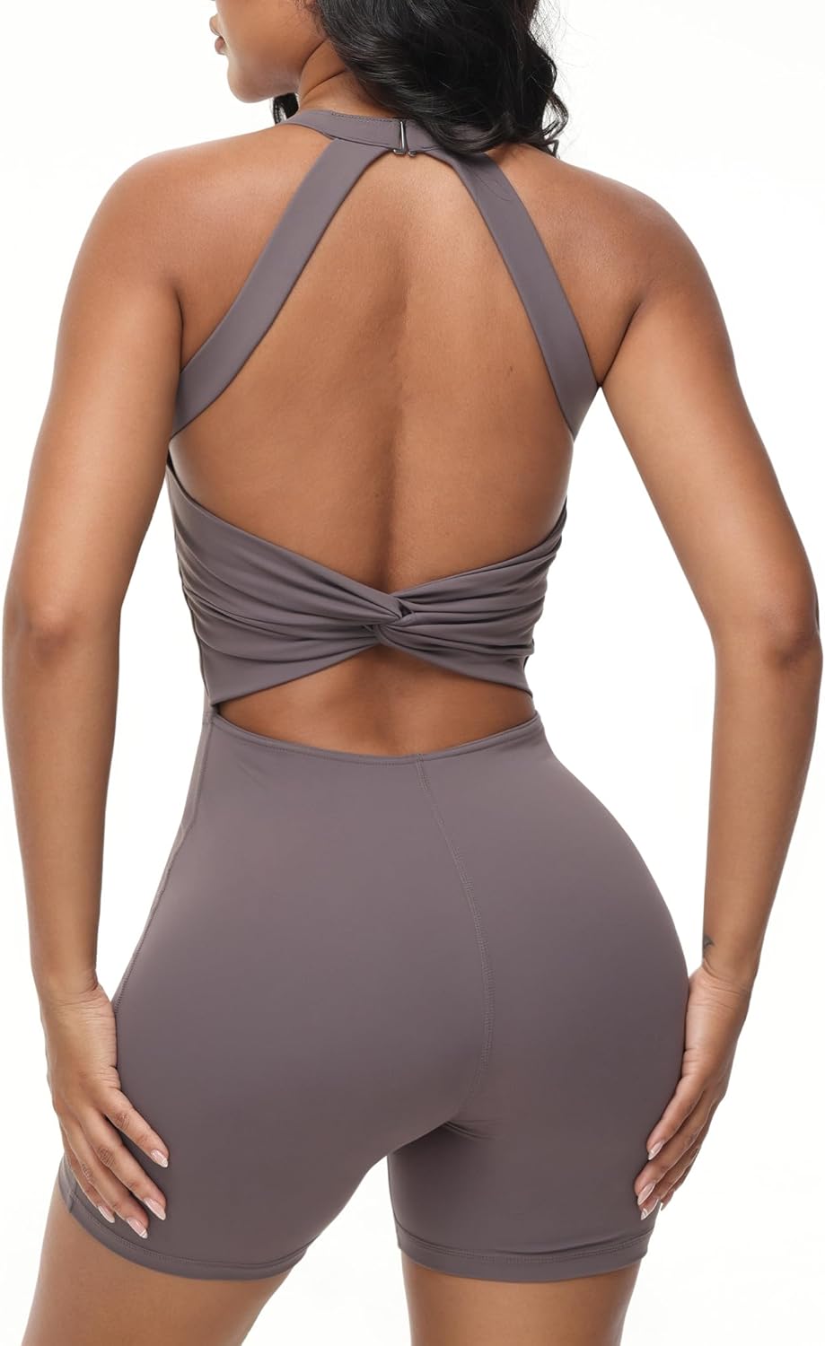 Wenlia Women's One Piece Jumpsuits Shorts Sleeveless Sexy Backless Square Neck Yoga Athletic Back Twist Workout Romper - Image 2