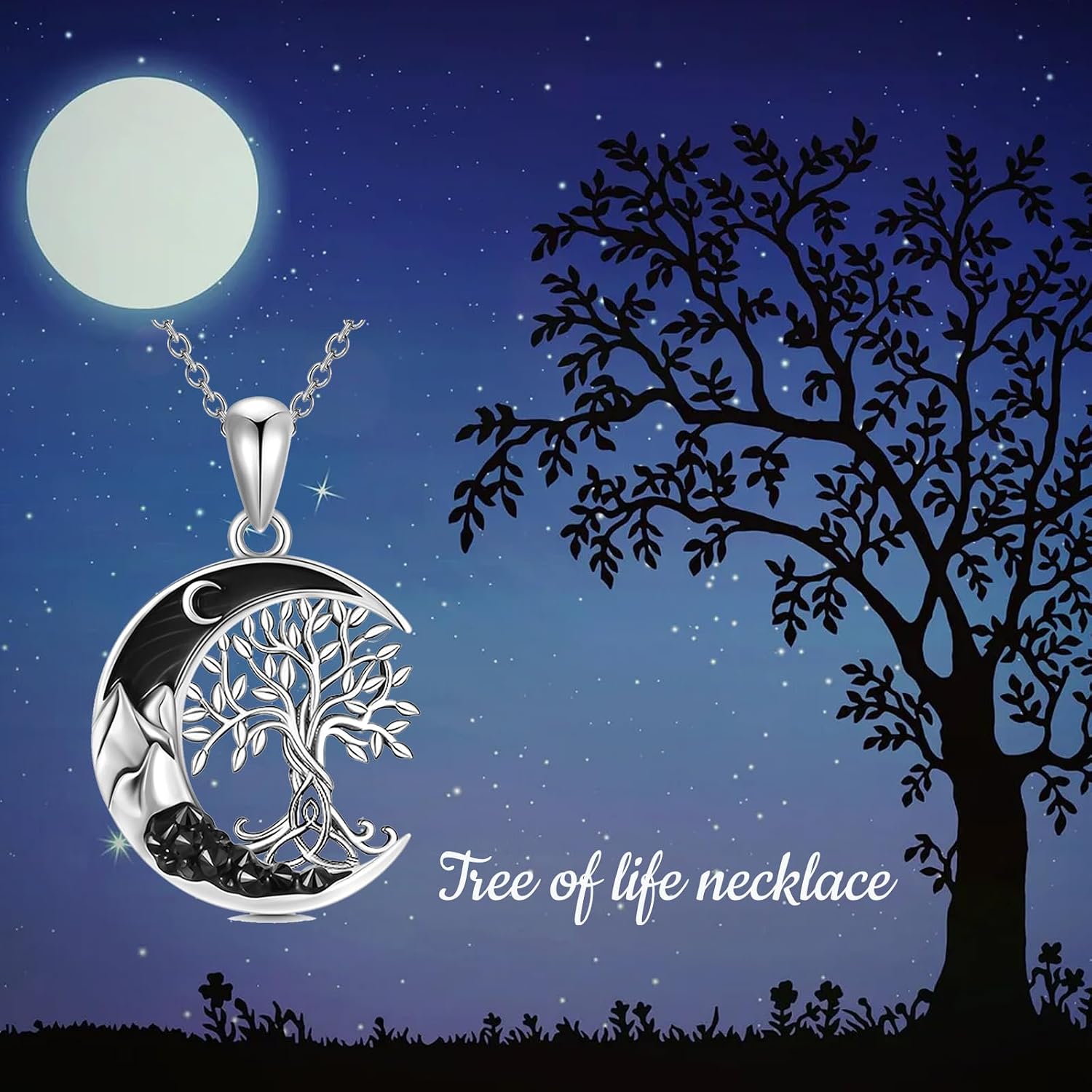 Gothic Jewelry Bat/Cat/Wolf/Dragon/Owl/Fox/Spider/Sun Pendant Sterling Silver Crescent Moon Necklace for Women Black Jewelry Gifts
