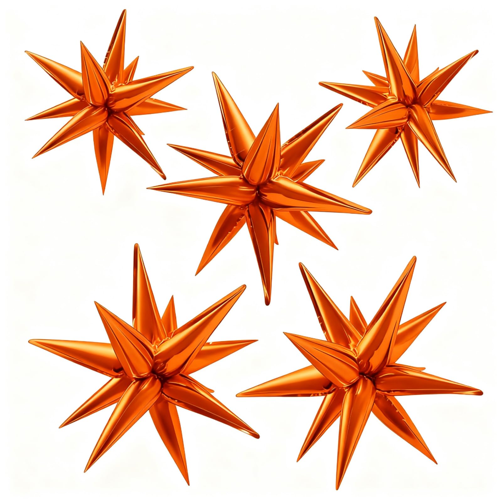 60Pcs Orange Star Balloons Foil Explosion Mylar Balloon 12 Point Spike Ballons Metallic Photo Backdrops for Christmas Halloween Thanksgiving Wedding