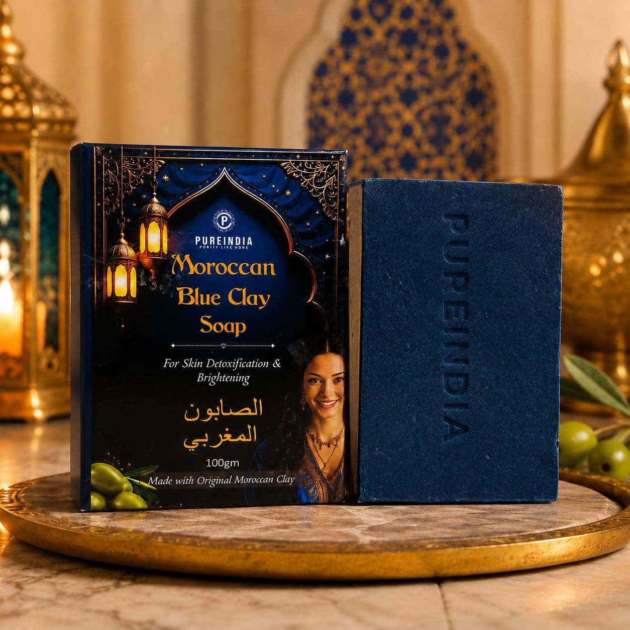 Pure India Moroccan Blue Clay Soap with Kojic Acid, Shea Butter & Olive Oil | Handmade Natural Face & Body Soap | 100g, Pack of-1-image-11
