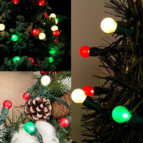 Miniatura 5 de KAiSnova 70 luces LED de Navidad para decoración al aire libre, 19 pies, color rojo, verde, blanco, tira de luces con bombillas de vidrio perlado