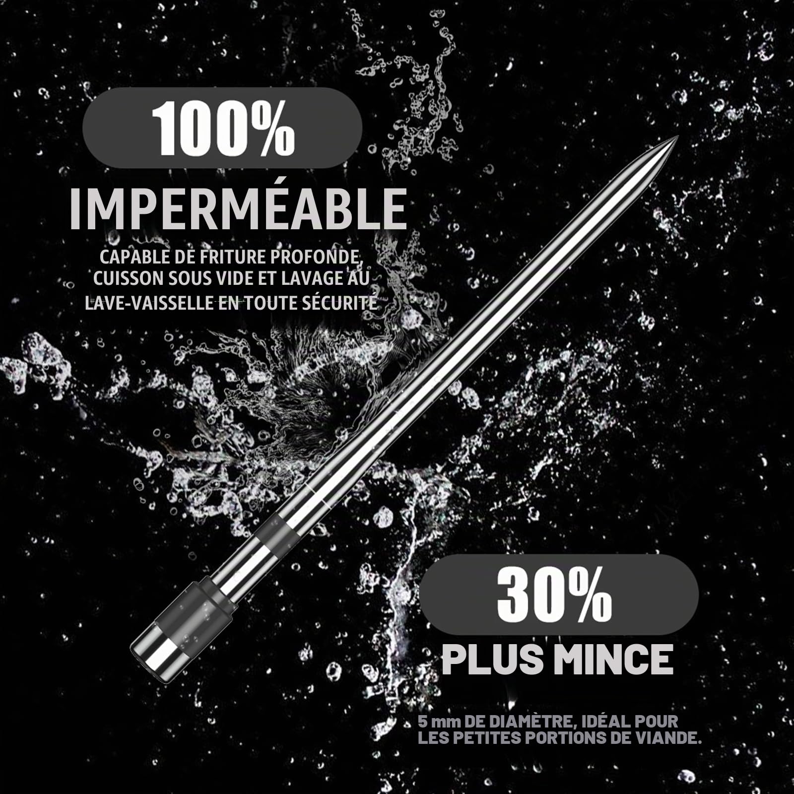 ANTELA Thermomètre à Viande Intelligent Sans Fil, 𝐁𝐥𝐮𝐞𝐭𝐨𝐨𝐭𝐡 𝟓.𝟑, É𝐜𝐫𝐚𝐧 𝐋𝐂𝐃, Contrôle APP Minuterie et Alarme, pour Gril, Four, Cuisine, Barbecue